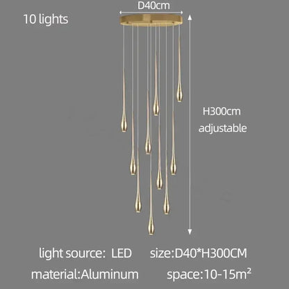 Golden Branch Staircase Chandelier — Multi-Light Pendant for Duplex &amp; Statement Spaces Jonine&