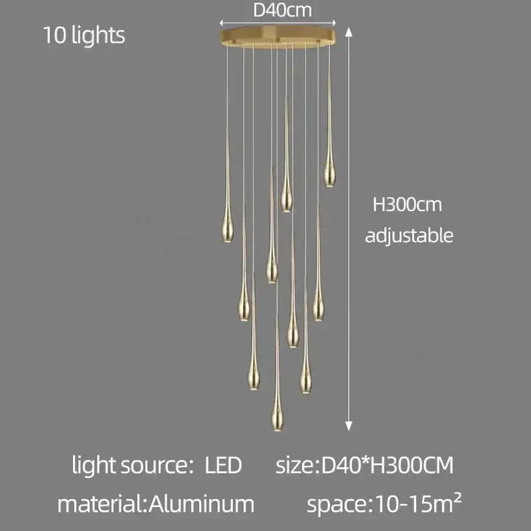 Golden Branch Staircase Chandelier — Multi-Light Pendant for Duplex & Statement Spaces Jonine&
