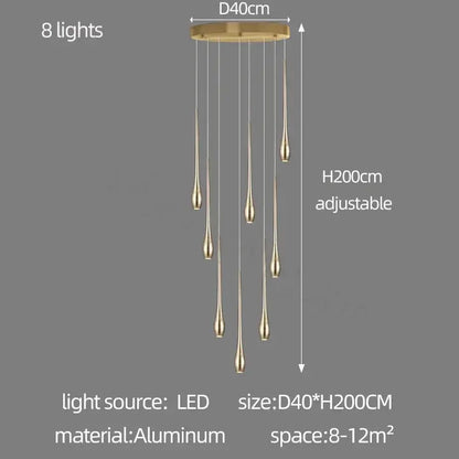 Golden Branch Staircase Chandelier — Multi-Light Pendant for Duplex &amp; Statement Spaces Jonine&