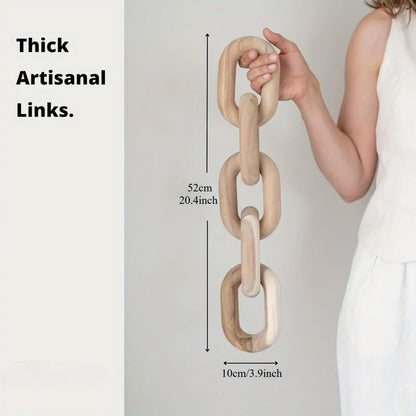 Linked & Handcrafted — Acacia Wood Chain Sculpture, 20" Boho Tabletop & Wall Art