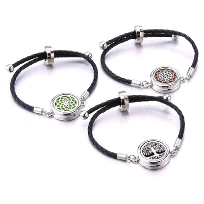 The Scent Locket — Aromatherapy Essential Oil Diffuser Bracelet in Black Leather &amp; Stainless Steel