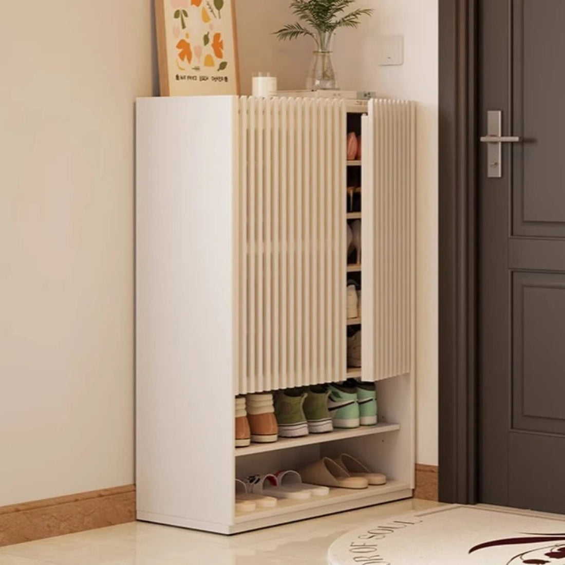 Vintage Luxury Wood Shoe Rack — Space-Saving Entryway Storage