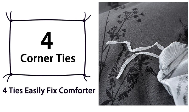 Black and White Plant Print Three-Piece Quilt Cover Set (1 Quilt Cover + 2 Pillowcases) Ultra-Soft Breathable Fabric, Skin-Friendly, Comfortable, Breathable, Machine Washable, Suitable for All Seasons, Elegant and Exquisite, Jonine&