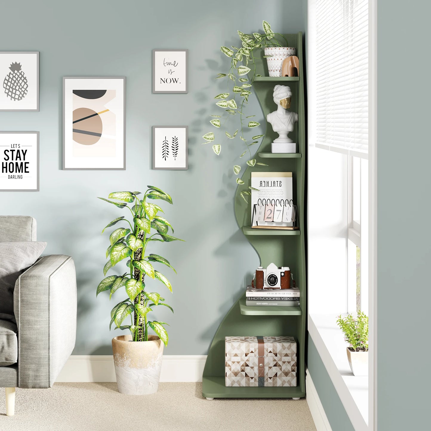 The Corner That Finally Does Something — Tribesigns 5-Tier Wall Corner Bookshelf & Plant Stand