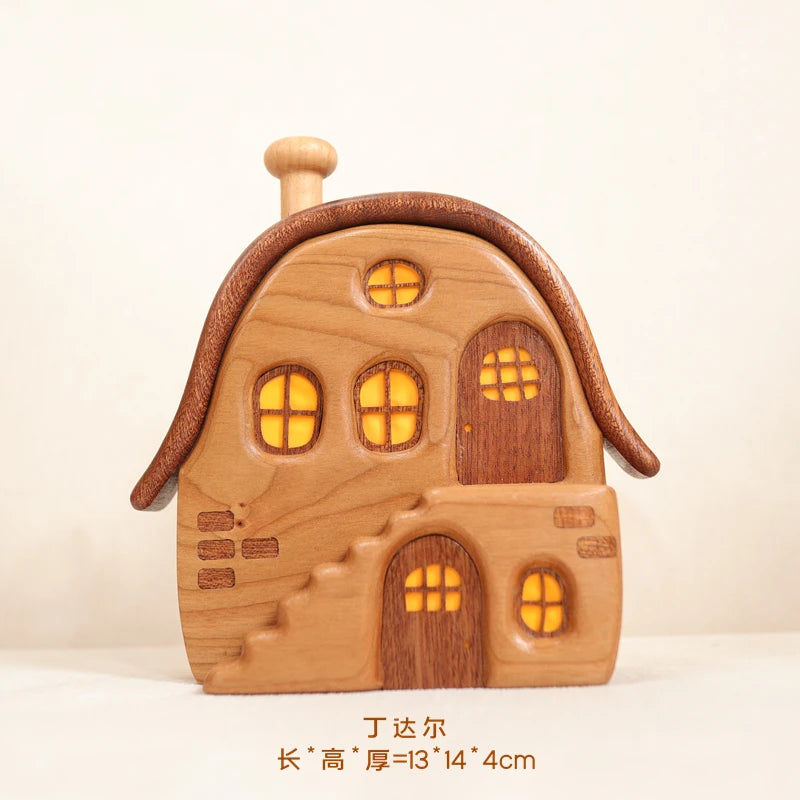 Nordic Style Wooden House Ornaments Miniature Landscape Creative Cute Gifts Home Decor Wooden Building Desktop Decorations