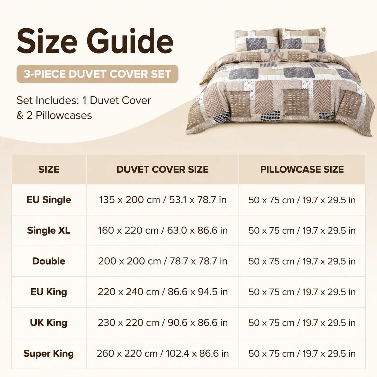 Boho Patchwork Duvet Cover Set, Beige Grey Geometric Bedding Set, Farmhouse Soft Bed Cover with Pillowcases, Twin Full Queen King Breathable and Ultra-Soft, Suitable for All Seasons, Includes 1 Duvet Cover and 1-2 Pillowcases Jonine&