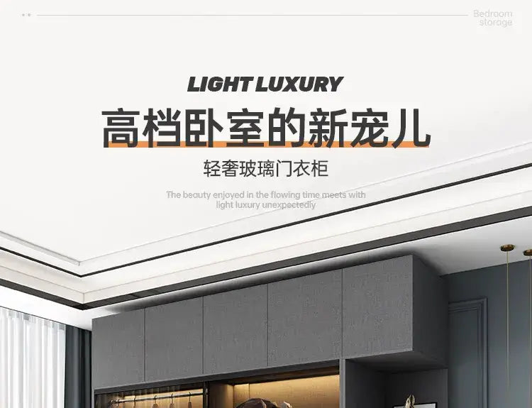 Bedroom Glass Sliding Door Wardrobe Clothes Storage Cabinet Closet Double Wardrobe Cabinets Wardrobes Furniture Modern Simple Jonine&
