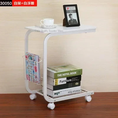 2-Tier Iron Rolling Side Table — Movable Sofa & Coffee Stand