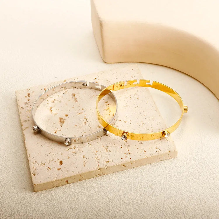 Fashion Simple Stainless Steel 3 Crystal Bracelet Bangle