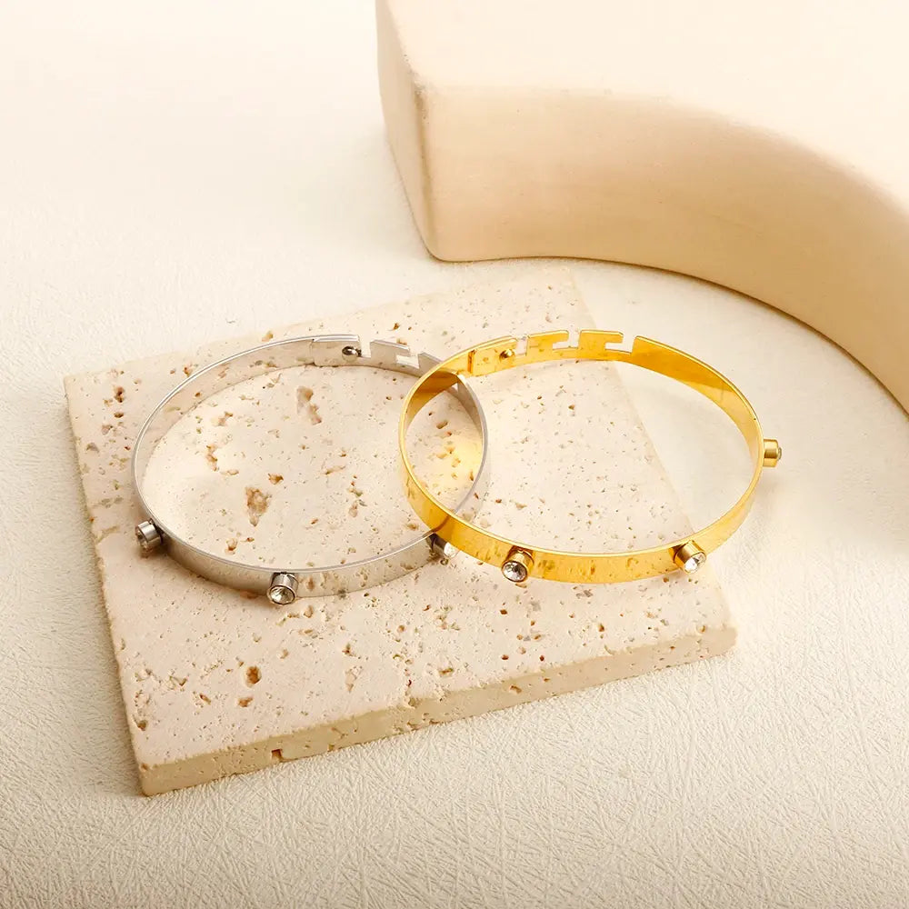 Stainless Steel Crystal Cuff Bracelet Bangle