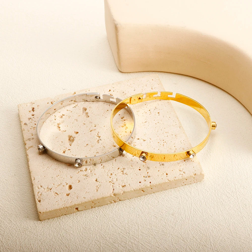 Stainless Steel Crystal Cuff Bracelet Bangle