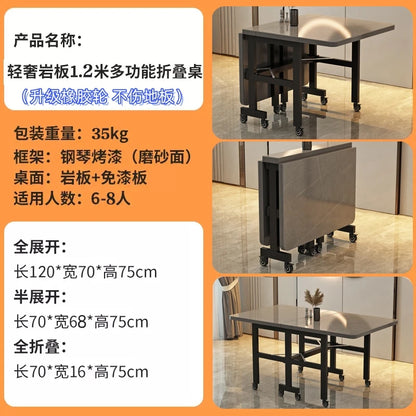 Extendable Dark Luxury Dining Table — Space-Saving with Casters