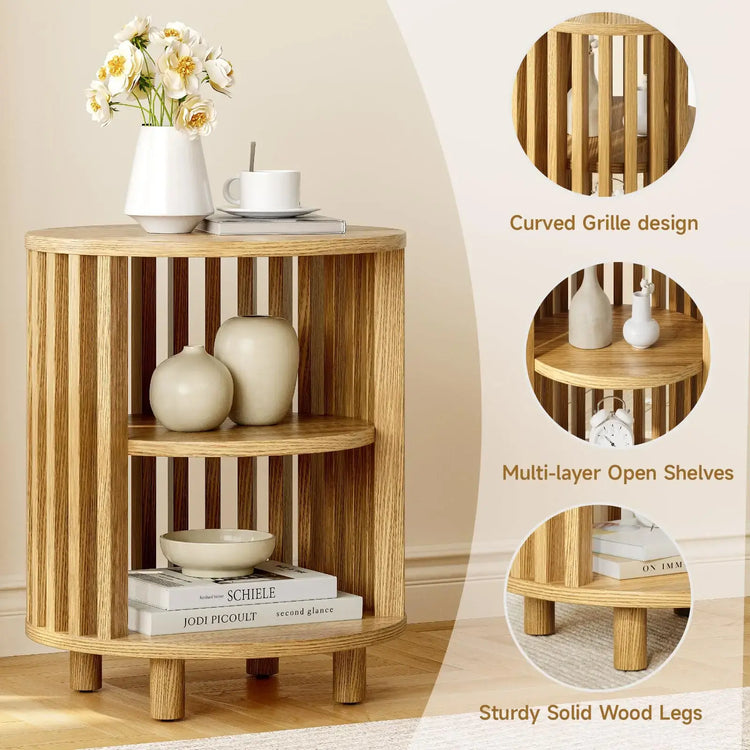 Fluted Round End Table, Mid Century Bedside Table, Modern Nightstands Set Of 2 For Living Room, Bedroom, Entryway Jonine&