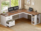 Farmhouse 67" L-Shaped Desk with 3 Drawers & Storage Shelves