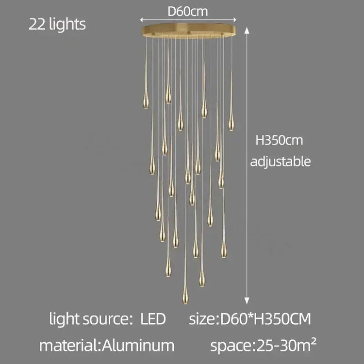 Golden Branch Staircase Chandelier — Multi-Light Pendant for Duplex & Statement Spaces Jonine&