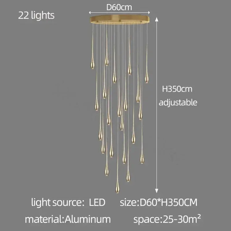 Golden Branch Staircase Chandelier — Multi-Light Pendant for Duplex & Statement Spaces Jonine&