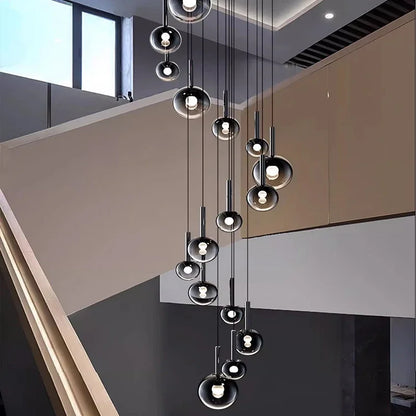 Nordic Stair Chandelier — Living & Dining Room Pendant Ceiling Light featuring a modern cluster of glass globes suspended at varying heights, perfect for luxury home décor and statement lighting.