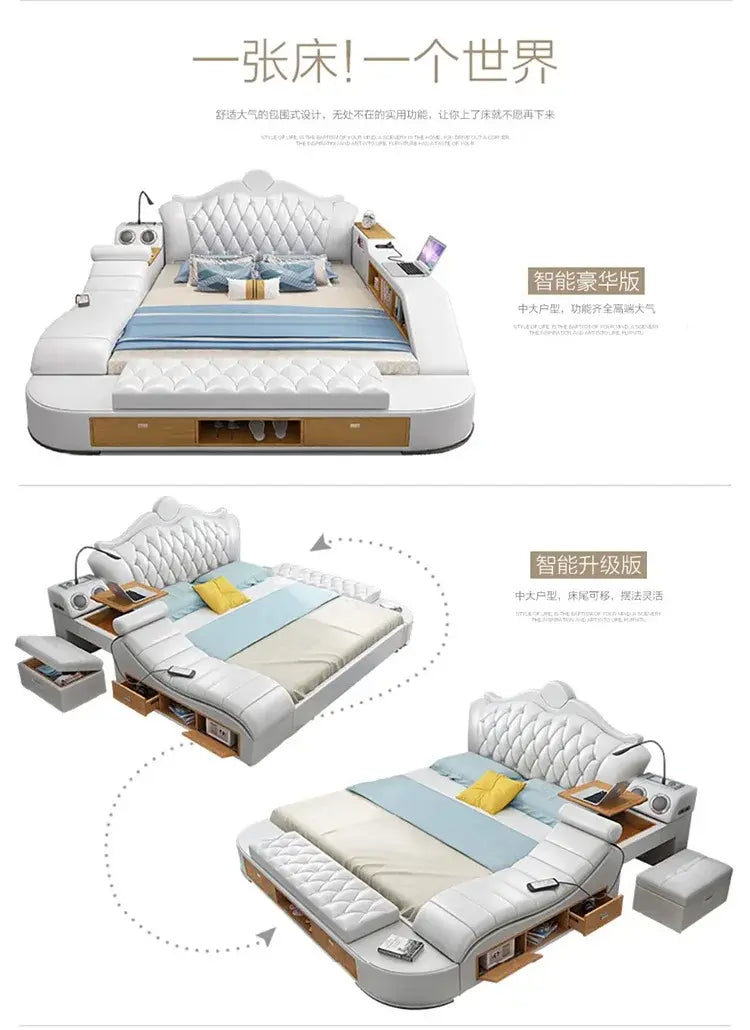 Headboard Storage Double Bed Queen Drawers King Size Smart Bed Luxury Princess Modern Letto Matrimoniale Bedroom Furniture Jonine&