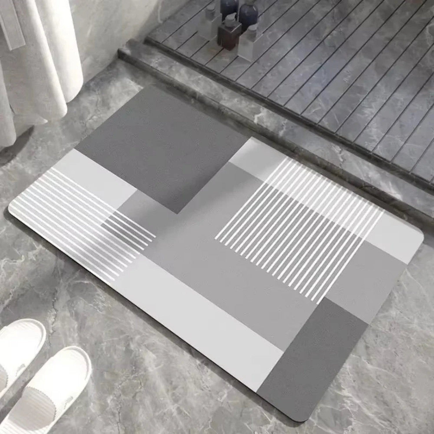 Spa-Grade Step — Non-Slip Diatomite Bath Mat with Rubber Padding