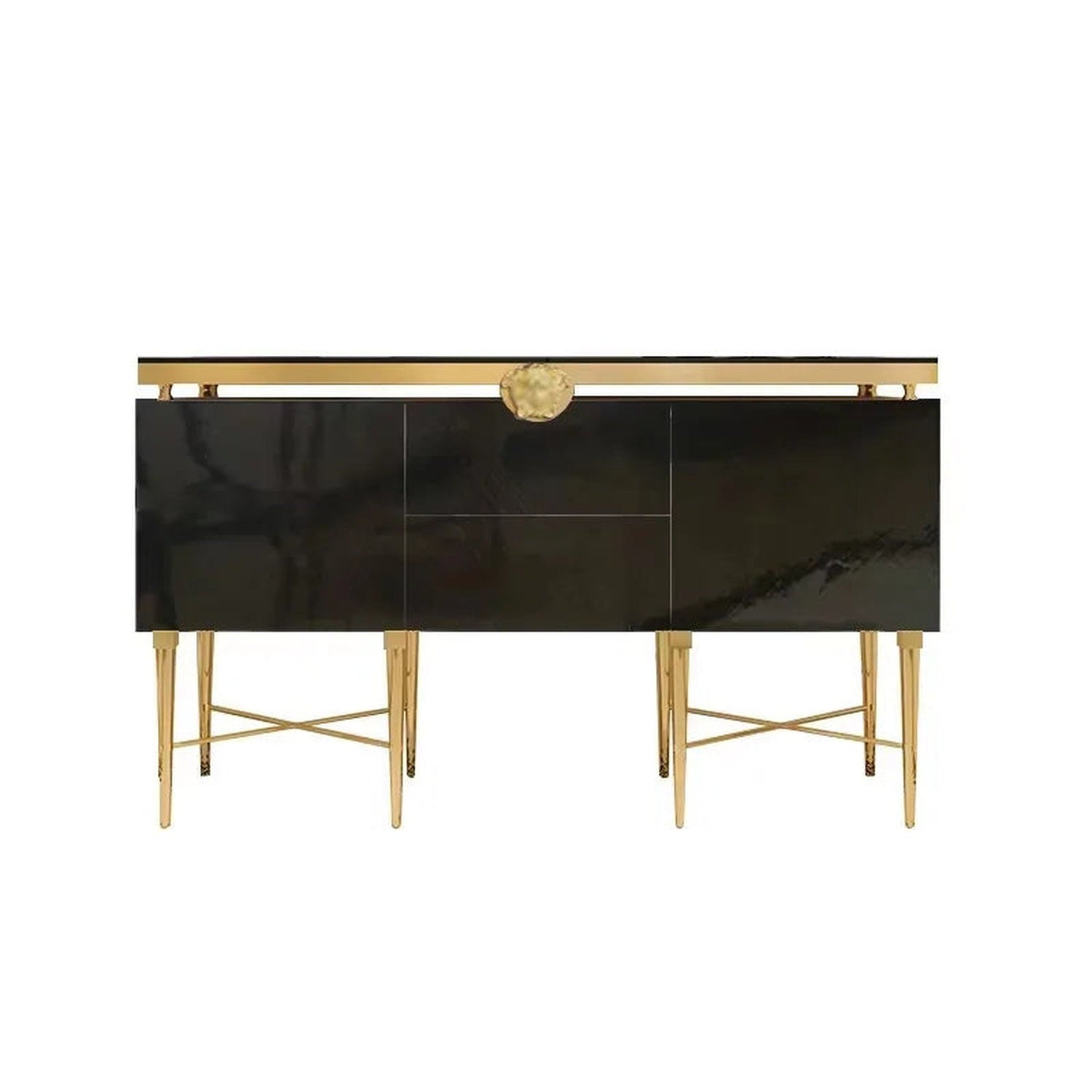 Modern Glass &amp; Steel Sideboard Cabinet