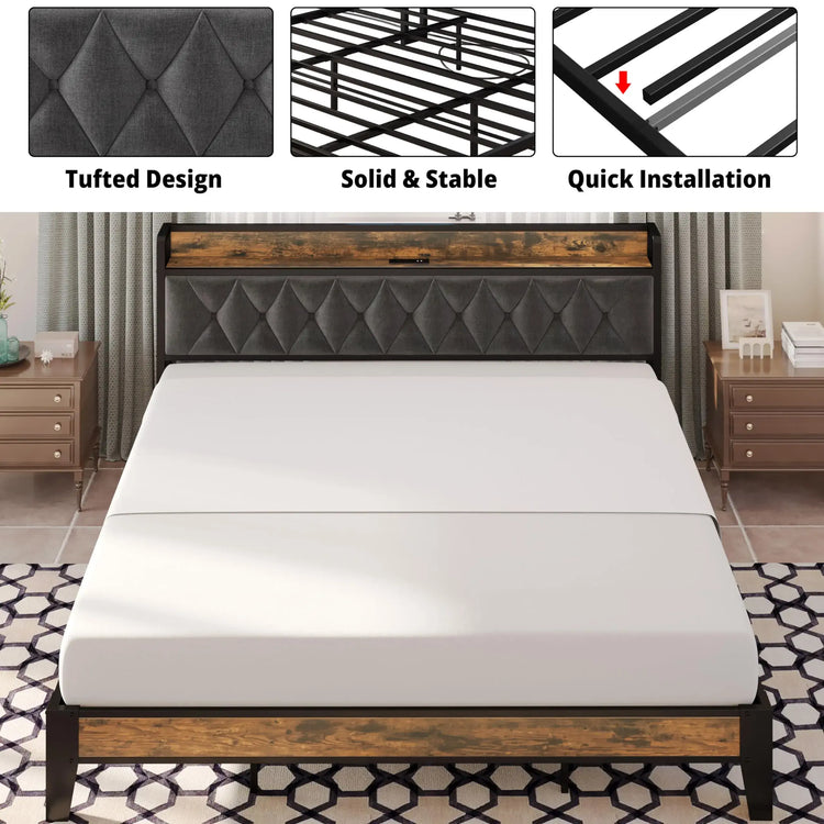 ANCTOR Twin/TwinXL/Full/Queen/King/CaliforniaKing Bed Frames, Storage Headboard with Outlets, No Noise, No Box Springs Needed Jonine&