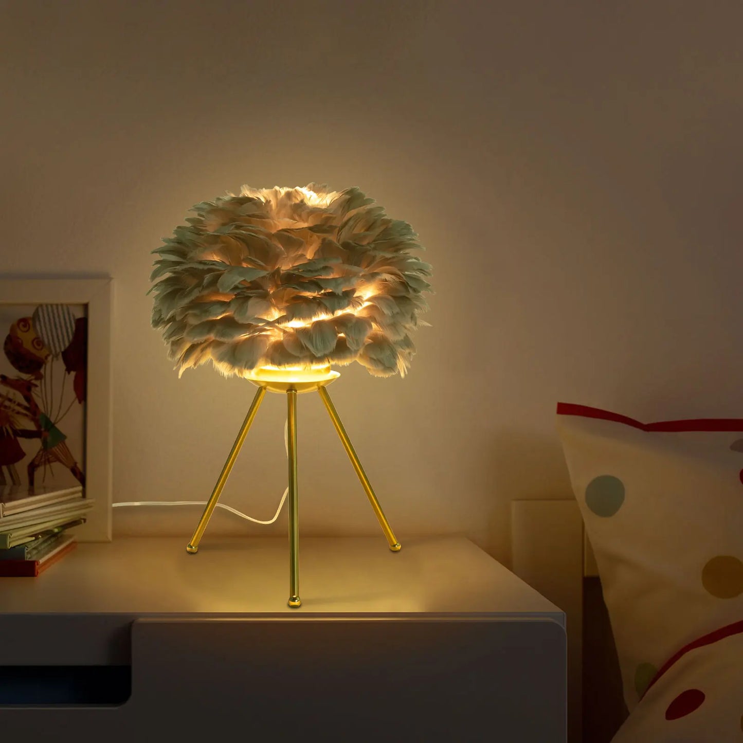 Soft Light, Strong Style — Grey Feather Tripod Desk Lamp