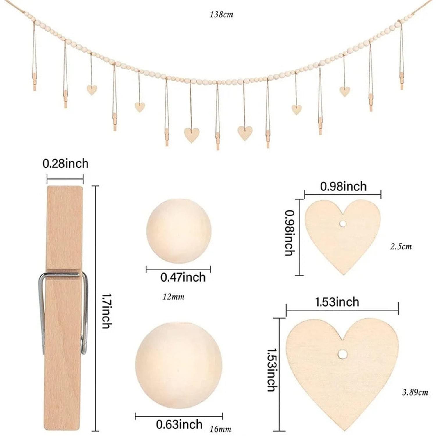Boho Hanging Photo Display with Wooden Bead Garland — Wall Collage for Bedroom &amp; Office