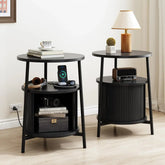 Fluted Round End Table, Mid Century Bedside Table, Modern Nightstands Set Of 2 For Living Room, Bedroom, Entryway Jonine&