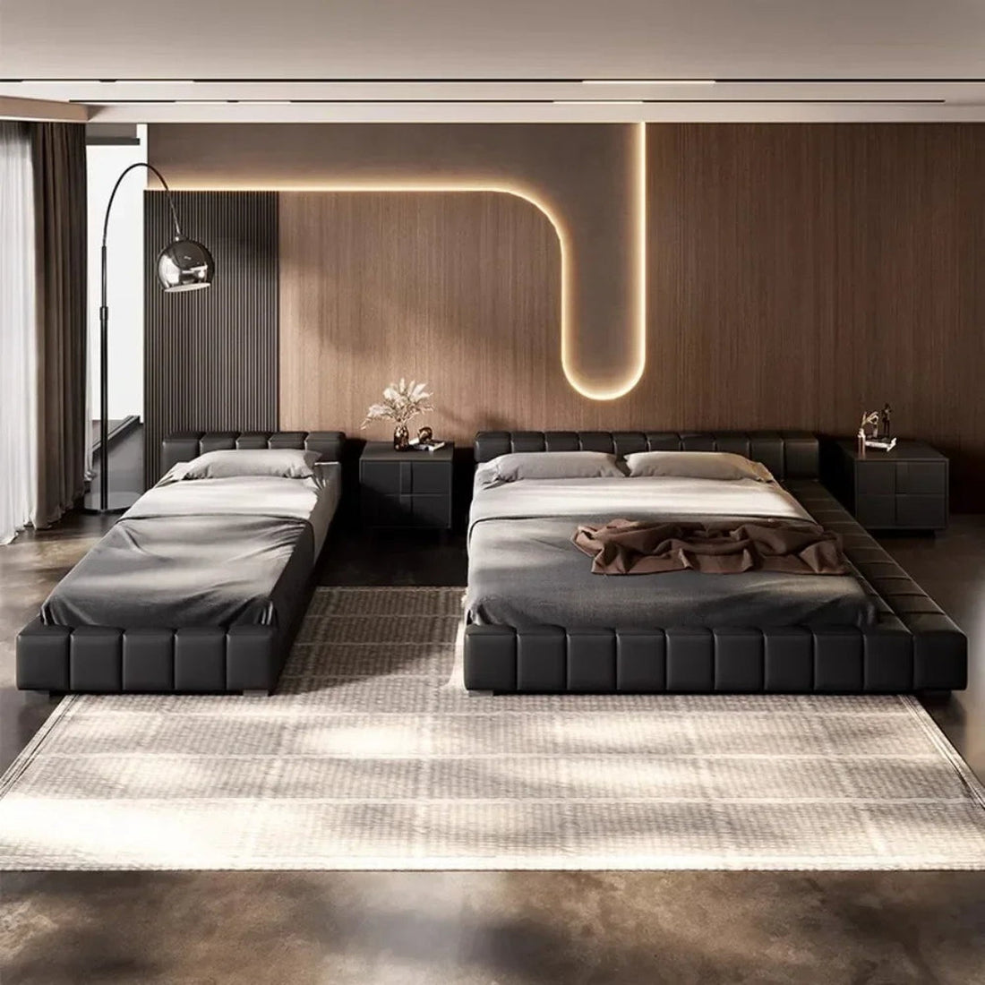 Minimalist Upholstered Headboard Bed — Full Size Lounge Frame