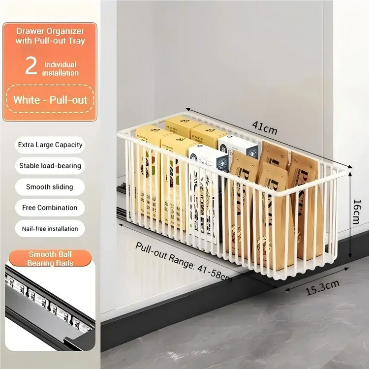 2Pcs Pull Out Cabinet Organizer Carbon Steel Slide Out Drawers Sliding Pantry Shelves For Kitchen Base Cabinet Organization Jonine&