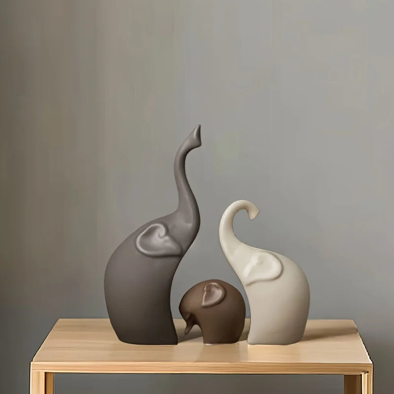 A Family That Stays Together — Nordic Matte Ceramic Elephant Family Figurines