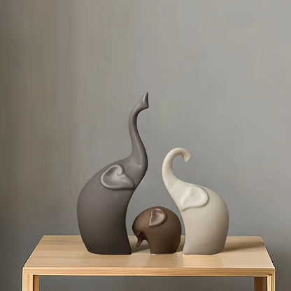 A Family That Stays Together — Nordic Matte Ceramic Elephant Family Figurines