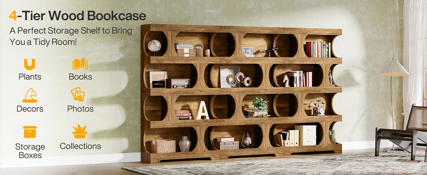 Tribesigns 71" Tall Bookcase, 4-Tier S-Shaped Bookshelf, Wood Decorative Storage Shelving, Modern Freestanding Display Shelves