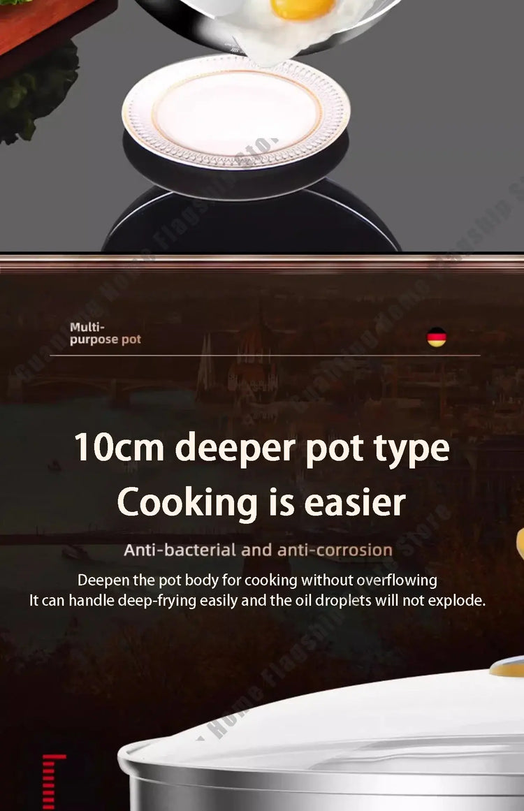 316 Stainless Steel Frying Pan Deepened Wok Non-Stick Skillets Steak Gas Stove Induction Cooker Universal Pan Kitchen Cookware Jonine&