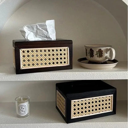 Rattan & Wood Tissue Box