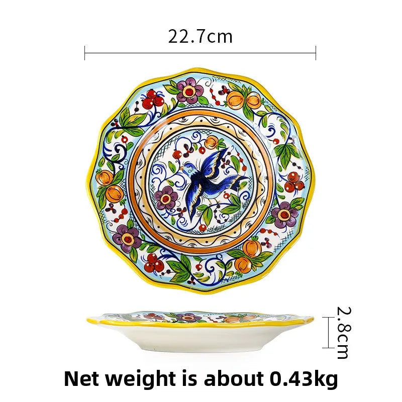 Hand-Painted Ceramic Steak Plate — Irregular Western Dinnerware