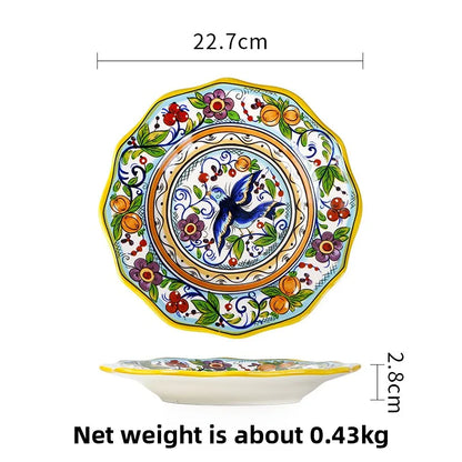 Hand-Painted Ceramic Steak Plate — Irregular Western Dinnerware