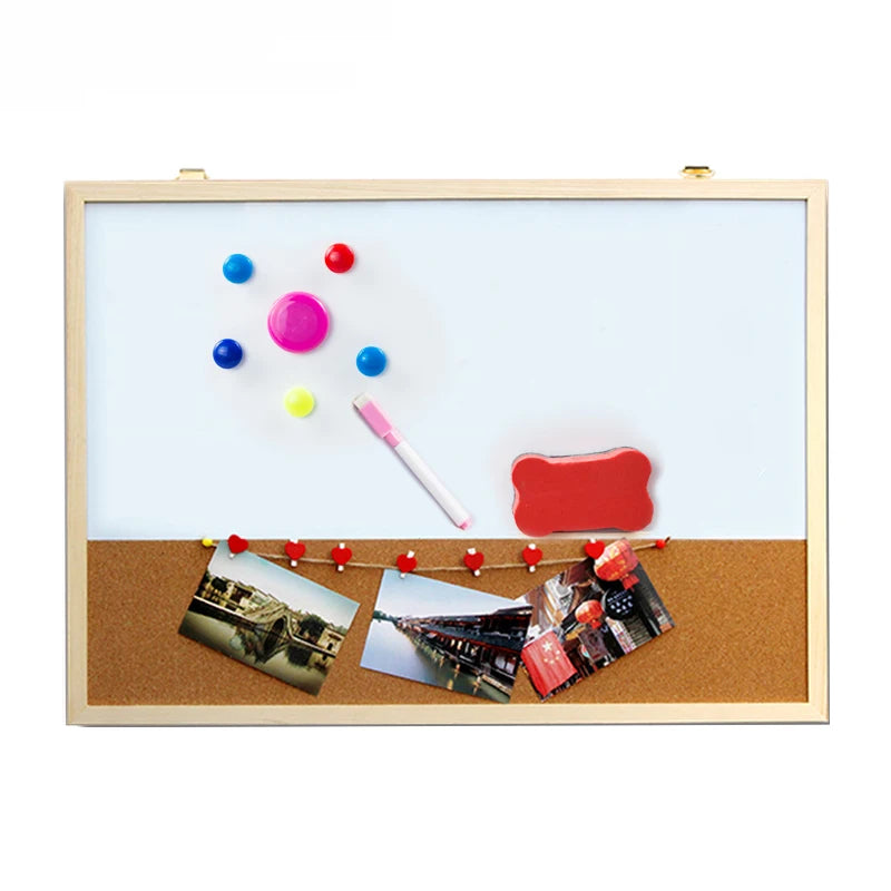 XINDI 30*40cm Combination Whiteboard Cork Board Combination Wood Frame Magnetic Whiteboard With Free Marker Pens