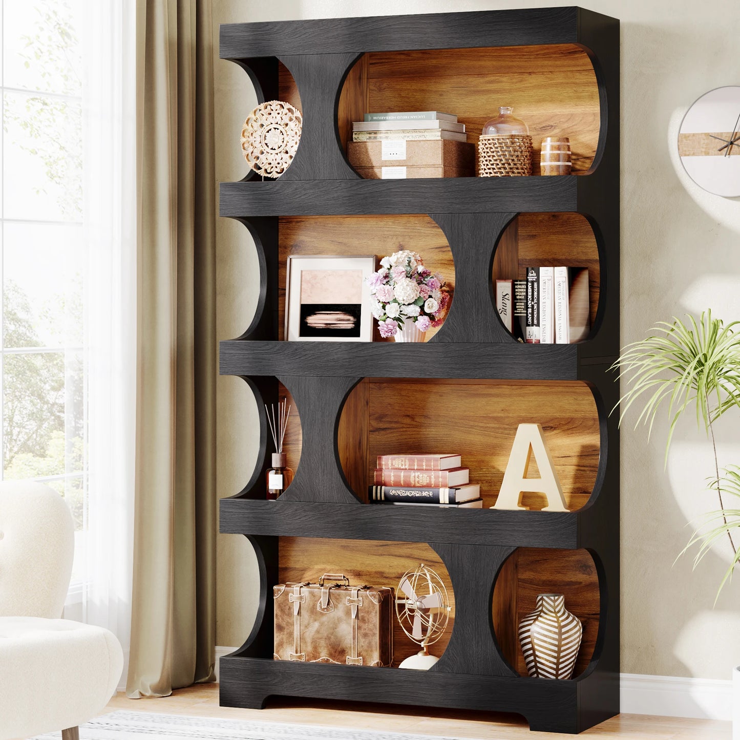Curves That Work — Tribesigns 71" Tall S-Shaped Bookcase & Display Shelving