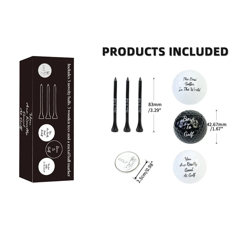 Novelty Golf Gift Set for Men — Balls, Tees & Ball Marker