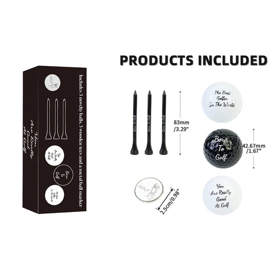 Novelty Golf Gift Set for Men — Balls, Tees & Ball Marker