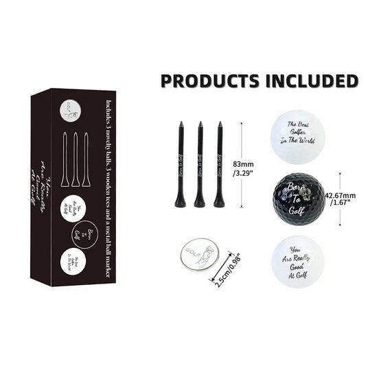 Novelty Golf Gift Set for Men — Balls, Tees & Ball Marker