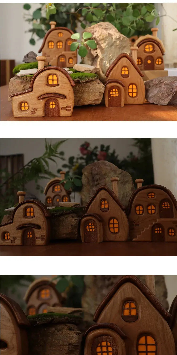 Nordic Style Wooden House Ornaments Miniature Landscape Creative Cute Gifts Home Decor Wooden Building Desktop Decorations — Uncategorized