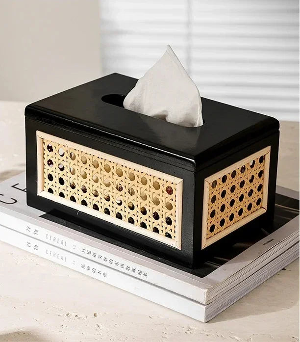 Rattan & Wood Tissue Box