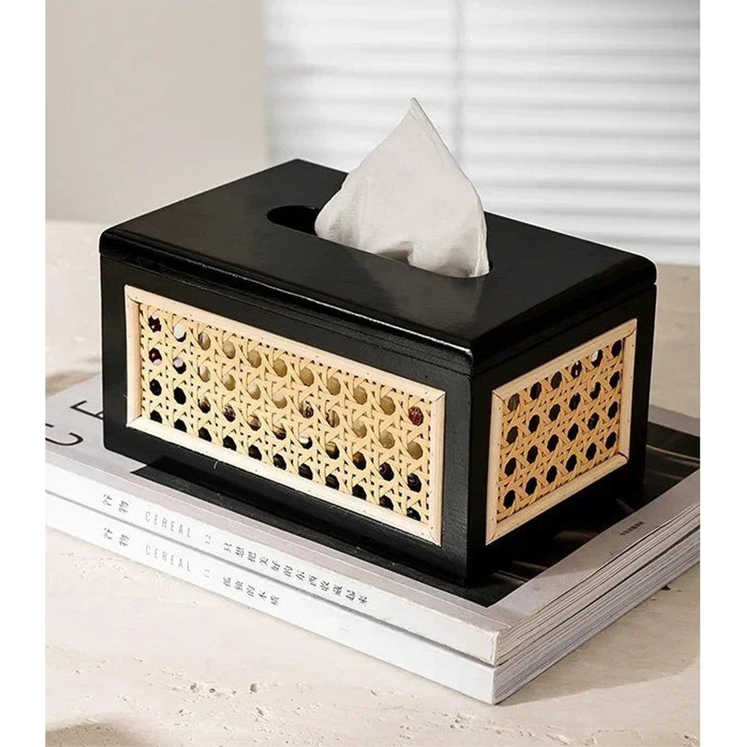 Rattan &amp; Wood Tissue Box