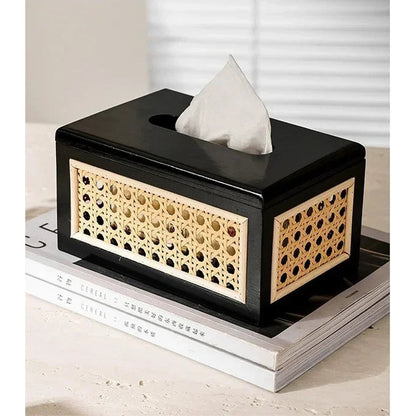 Rattan &amp; Wood Tissue Box
