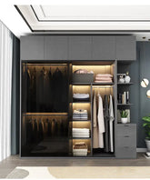 Bedroom Glass Sliding Door Wardrobe Clothes Storage Cabinet Closet Double Wardrobe Cabinets Wardrobes Furniture Modern Simple Jonine&
