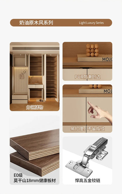 Cream wood style entry shoe cabinet modern entrance cabinet wardrobe floor-standing solid wood storage cabinet Jonine’s Corner