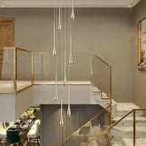 Golden Branch Staircase Chandelier — Multi-Light Pendant for Duplex & Statement Spaces Jonine&