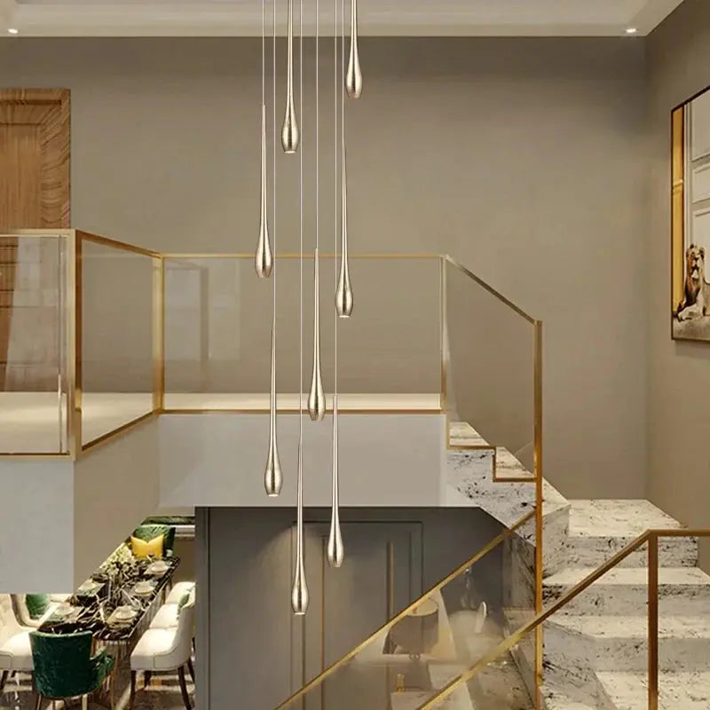 Golden Branch Staircase Chandelier — Multi-Light Pendant for Duplex &amp; Statement Spaces Jonine&